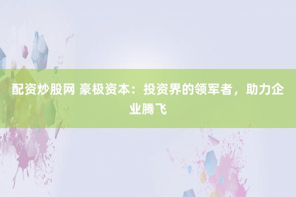 配资炒股网 豪极资本：投资界的领军者，助力企业腾飞