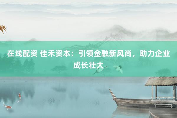 在线配资 佳禾资本：引领金融新风尚，助力企业成长壮大