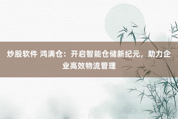 炒股软件 鸿满仓：开启智能仓储新纪元，助力企业高效物流管理