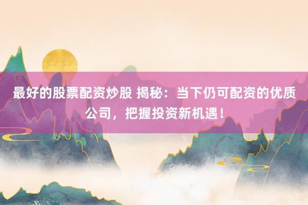 最好的股票配资炒股 揭秘：当下仍可配资的优质公司，把握投资新机遇！