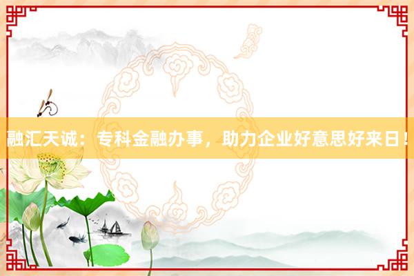 融汇天诚：专科金融办事，助力企业好意思好来日！