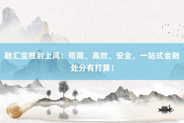融汇宝独到上风：苟简、高效、安全，一站式金融处分有打算！