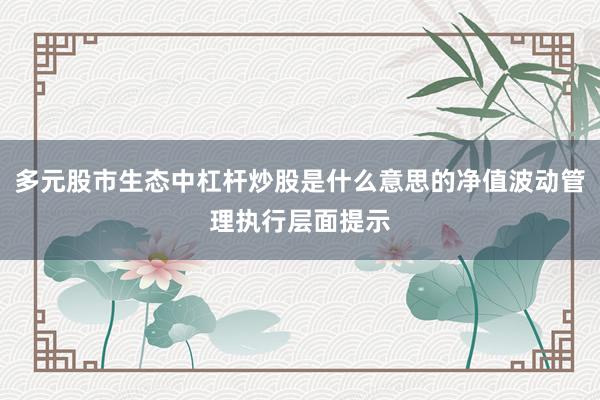 多元股市生态中杠杆炒股是什么意思的净值波动管理执行层面提示