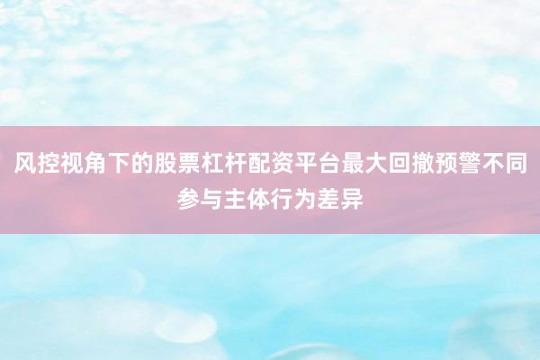风控视角下的股票杠杆配资平台最大回撤预警不同参与主体行为差异